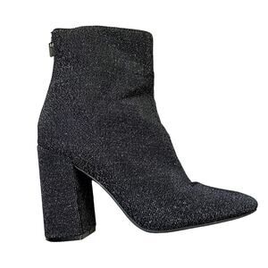 Jessica Simpson boots black & silver chunky heeled sock boot back zip SZ 6 ankle